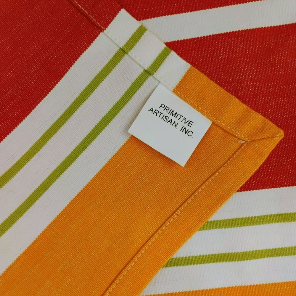 Striped Cotton Table Runner By Primitive Artisan Orange Red Green Cotton 73x12 - Picture 3 of 5